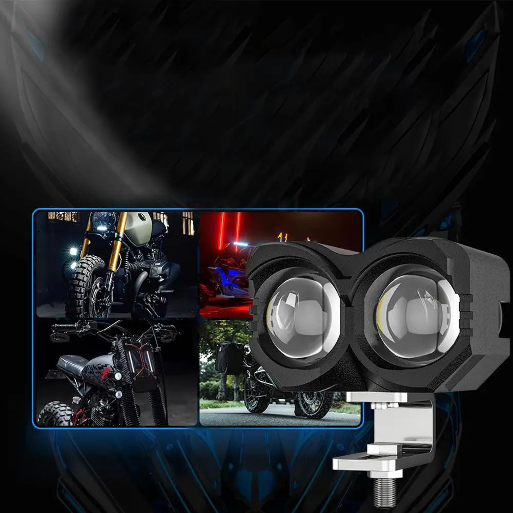 Motorcycle LED Spotlight Dual Lens 20W 8000LM Yellow White Double Color High/Low Beams Auxiliary Lights Drop Shipping