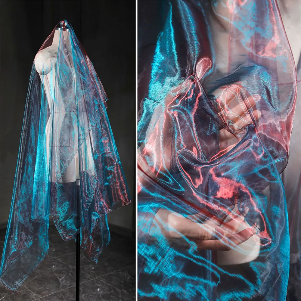 Tela de tul de Organza colorida intermitente degradado para estilismo de diseñador, accesorios de ropa de vestido brillante a la moda, decoración de escenario por metro
