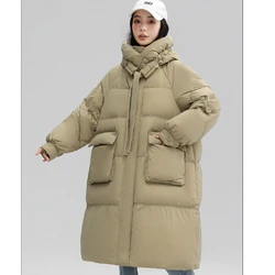 Lang los donsjack met capuchon voor dames, comfortabel gevoel, meerkleurig, casual warme parka jas, Koreaans ontwerp, nieuw, 2024