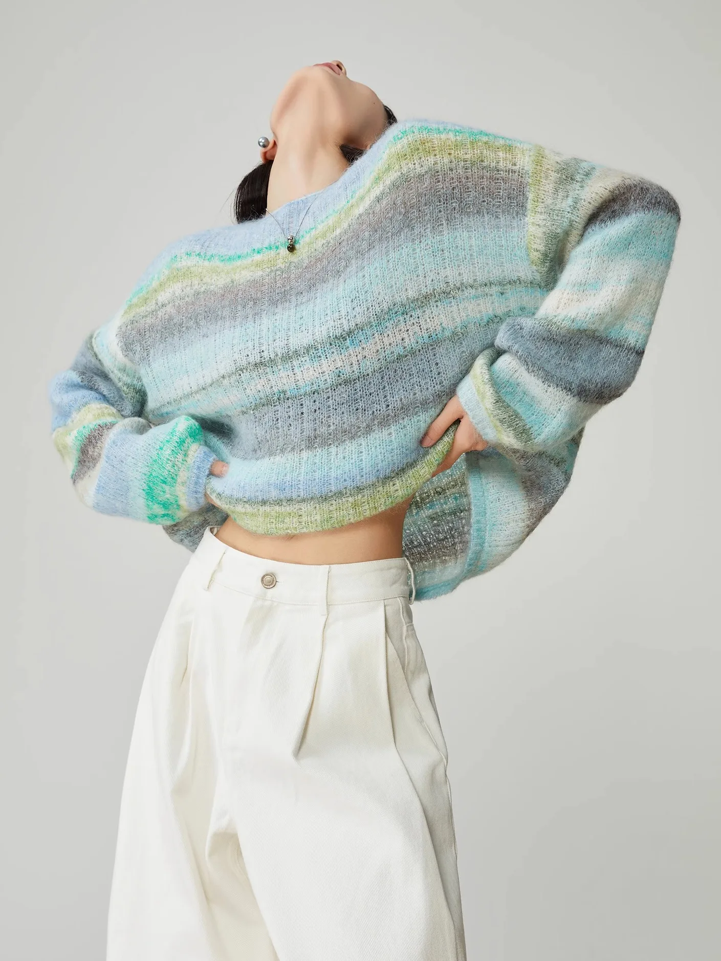 

Свободный женский вязаный свитер с длинными рукавами и градиентным цветовым переходом, из мягкого полиэфирного волокна, в корейском стиле, весенняя новинка