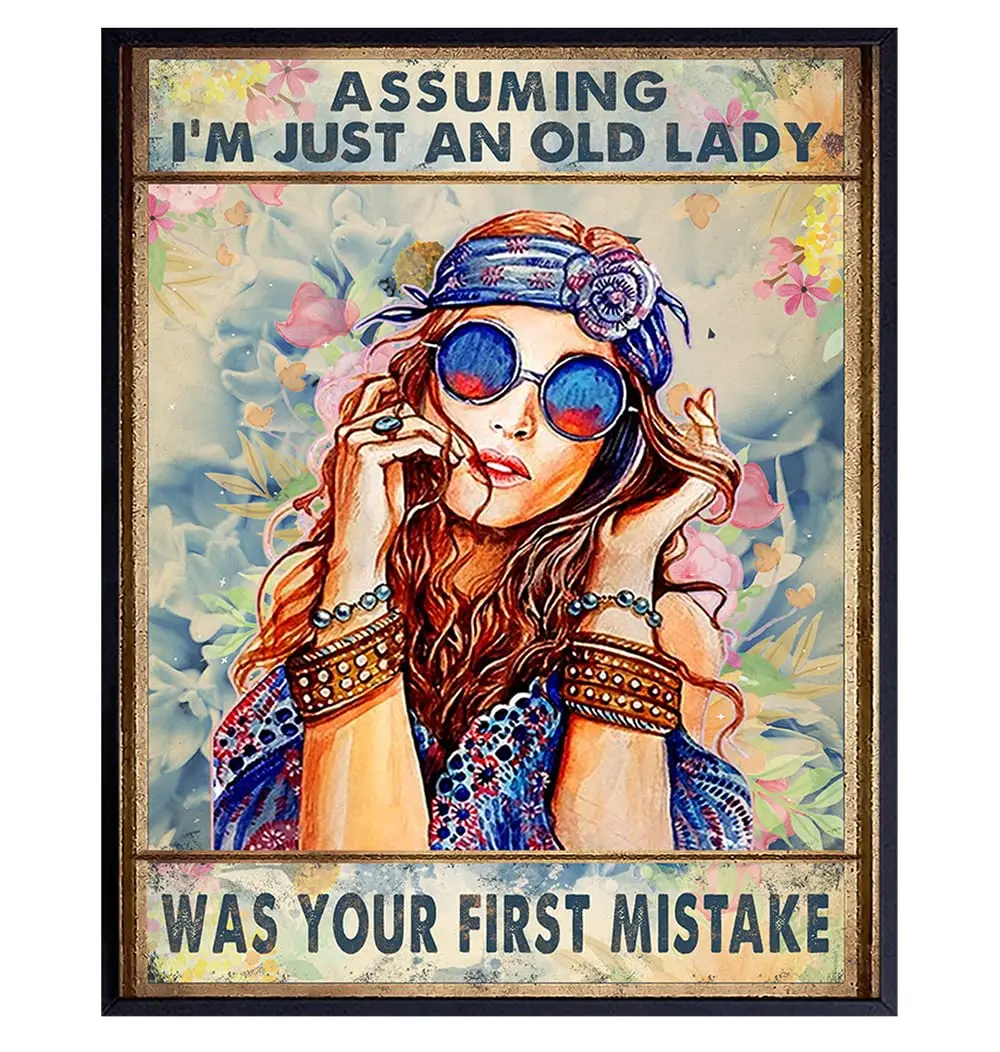 Assuming I'm Just An Old Lady - Hippie Bohemian Room Decor - Boho Wall Art - Funny Birthday Decorations Wall Art Poster - Gi