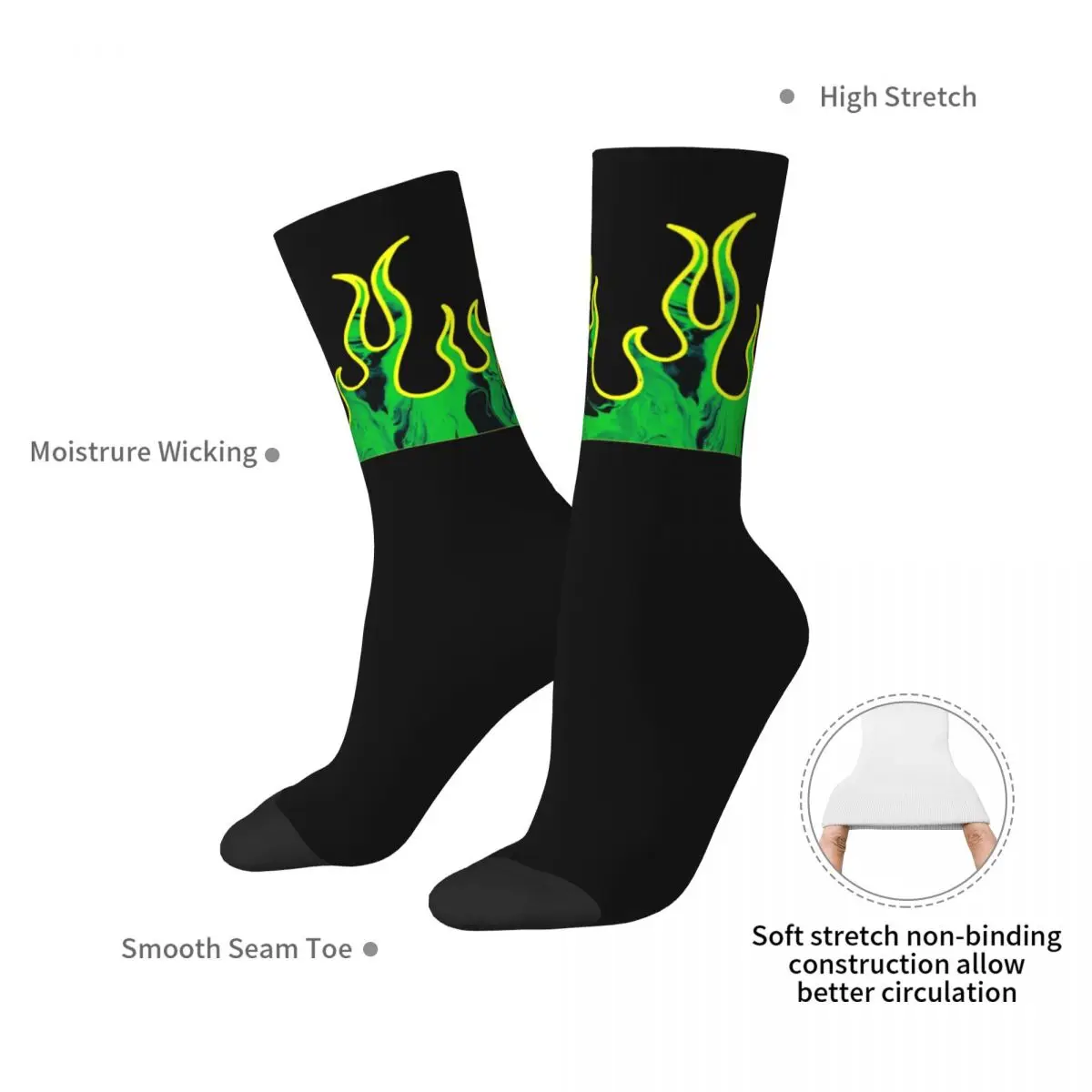 Camo Black And Green Socks Flames Gothic Stockings Autumn Anti Skid Women Men Socks High Quality Pattern Skateboard Socks