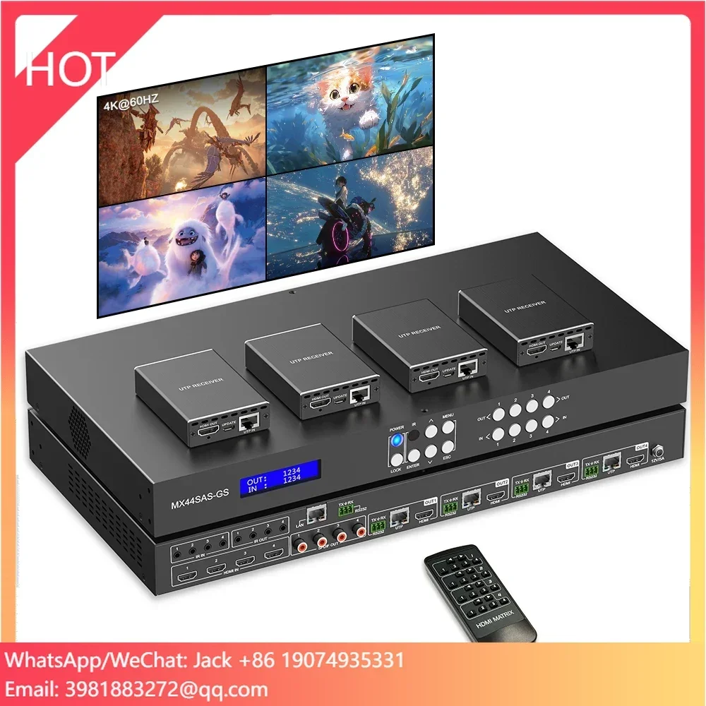 

70m Extender 4x4 Seamless Matrix Switcher Support 2X2 Video Wall Splitter 4X1 Multer 4k@60hz matrix Switch