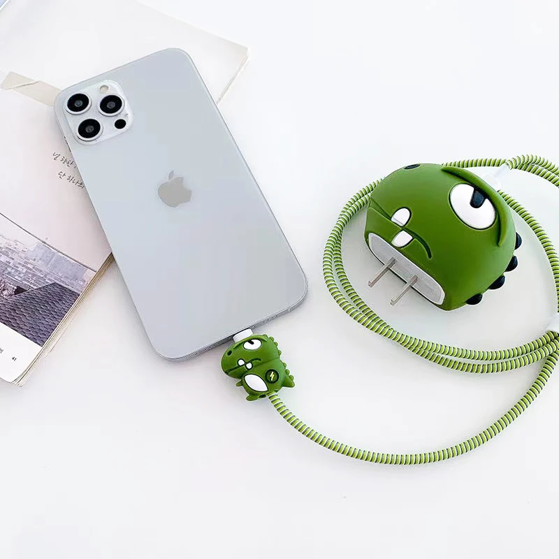 IPhone Charger Protective Case 3D Cartoon Dinosaur Head iPhone 13 14Pro PD20W 18W Ipad USB Data Cable Bobbin Winder Wrapped Case