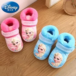 Disney Winter Children Cotton Slipper Boy Girl Cartoon Frozen Elsa Print Warm Princess Baby Indoor Home Shoes Soft Kid Snow Boot