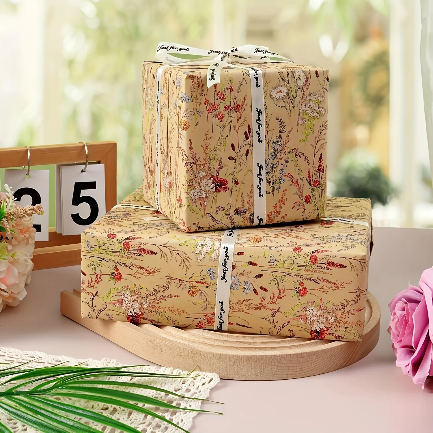 1 Roll Wildflower Wrapping Paper, 17" X 9.84' Kraft Paper Floral Design, Suitable for Women's and Girls' Gifts, Birthdays view 4