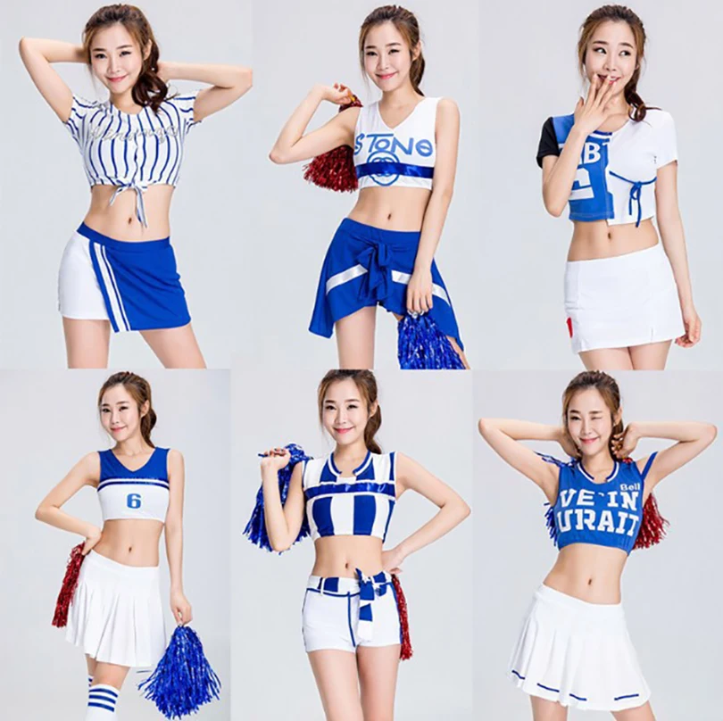 Korean Sytle Girls Sport Cheerleader Costume Blue High School Girl Cheerleader Uniform Basketball Game Team Show Women Dress