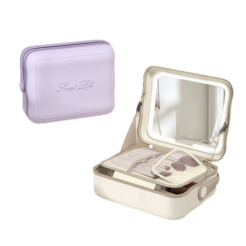 Косметичка с лампой, зеркалом, многослойная многофункциональная сумка для хранения косметики и портативная косметичка для путешествий