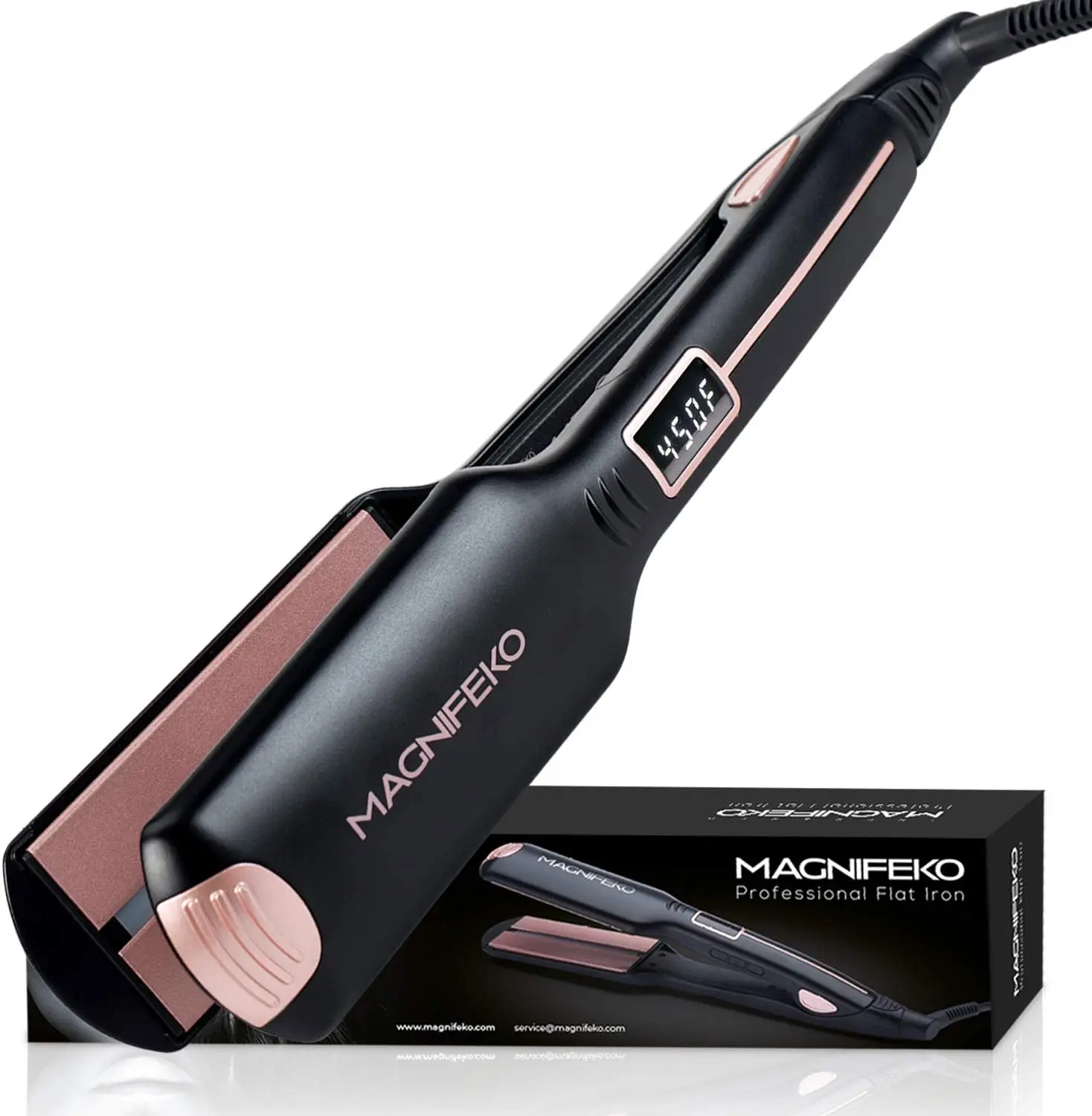 

Wide Plate Flat Iron Hair Straightener, Dual Voltage Titanium Plates, Digital Display