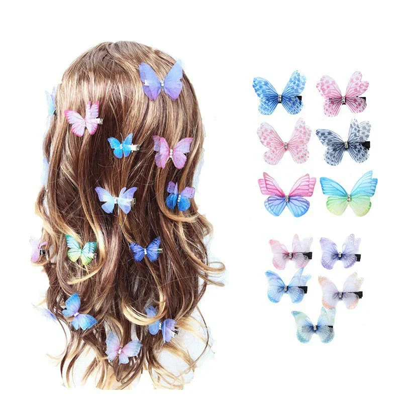 5PCS Princess Mesh Double-layer Butterfly Cute Hairpins Children Headwear Lovely Hairgrip Hair Clips Hair Accessories For Girls