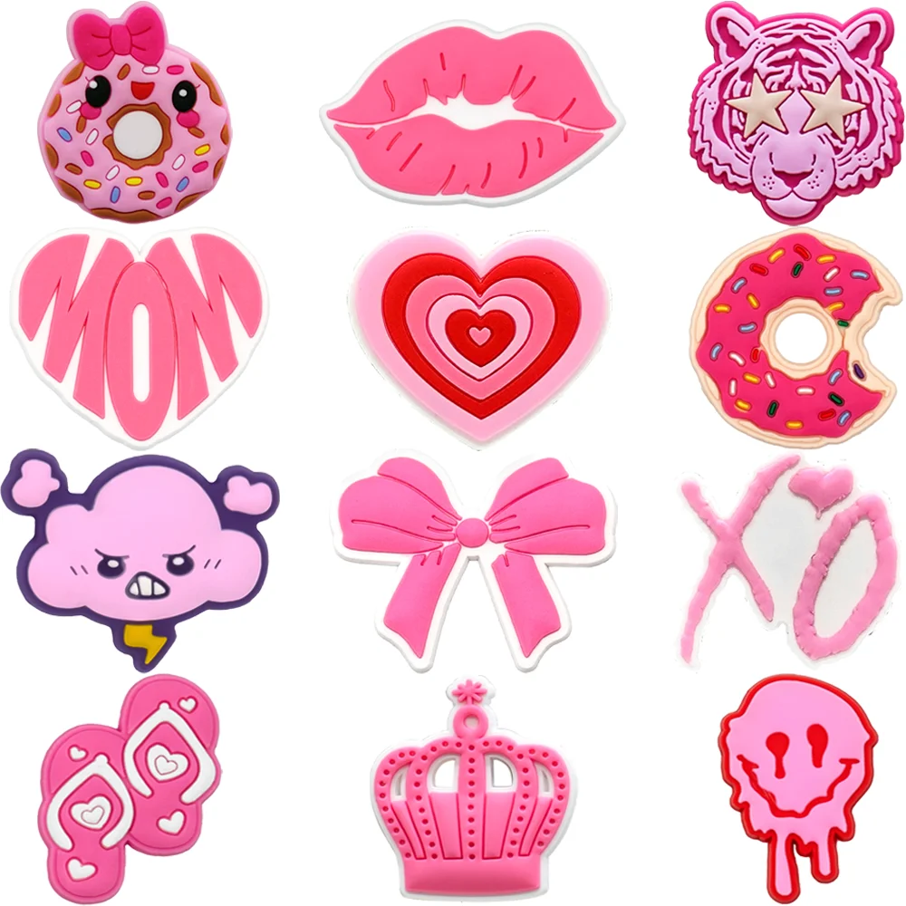 1/16PCS Trendy Pink Bow Shoe Charms,Donut Lion Heart Clog Buckle Shoe Decorations, Crown XO Accessories Pins for Sandals