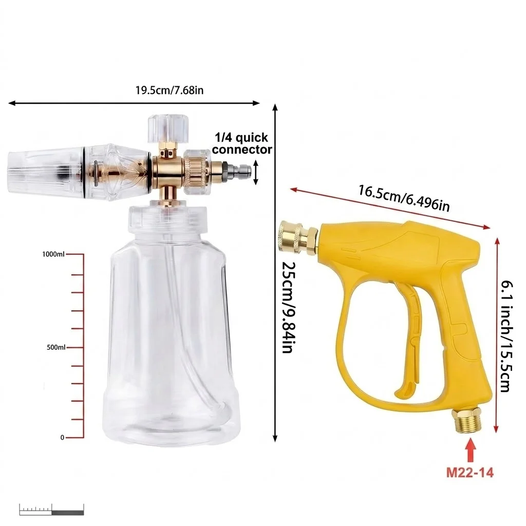 Complete Foam Cleaning Combo, Large Opening Foam Pot, Yellow Pressure Gun, Nozzle Set & Karcher Adapter for Auto Detailing