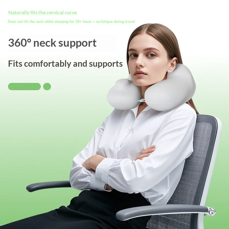 1Pc Press Type Inflatable Pillow U-shaped Pillow, Foldable U-shaped Double Hump Neck Pillow, Portable Outdoor Travel Pillow