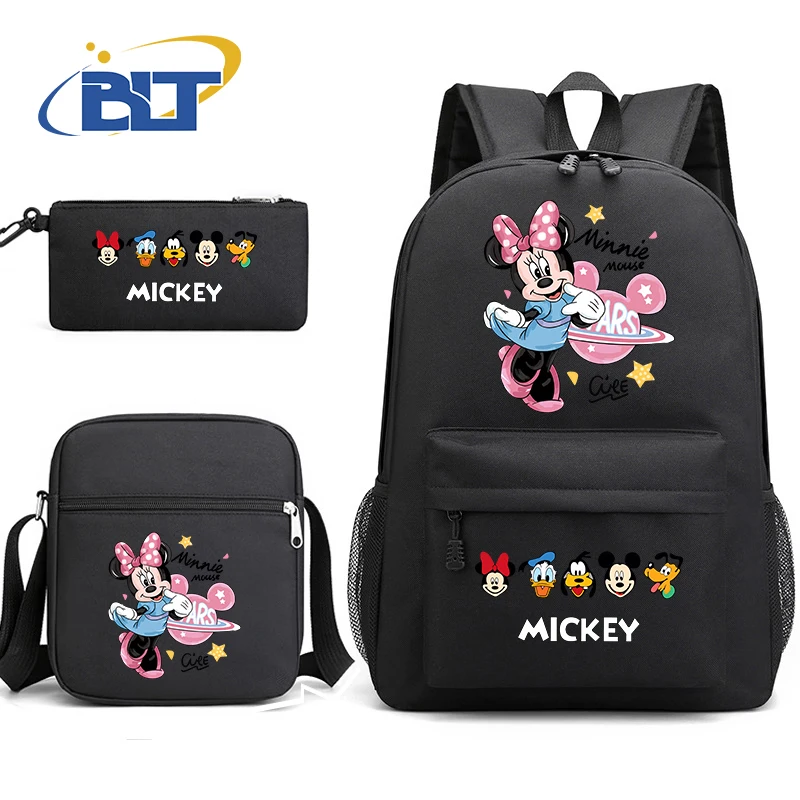 MINISO Mickey Mouse Printed Student Schoolbag Set Children's Shoulder Bag Backpack Pencil Bag 3-piece Set