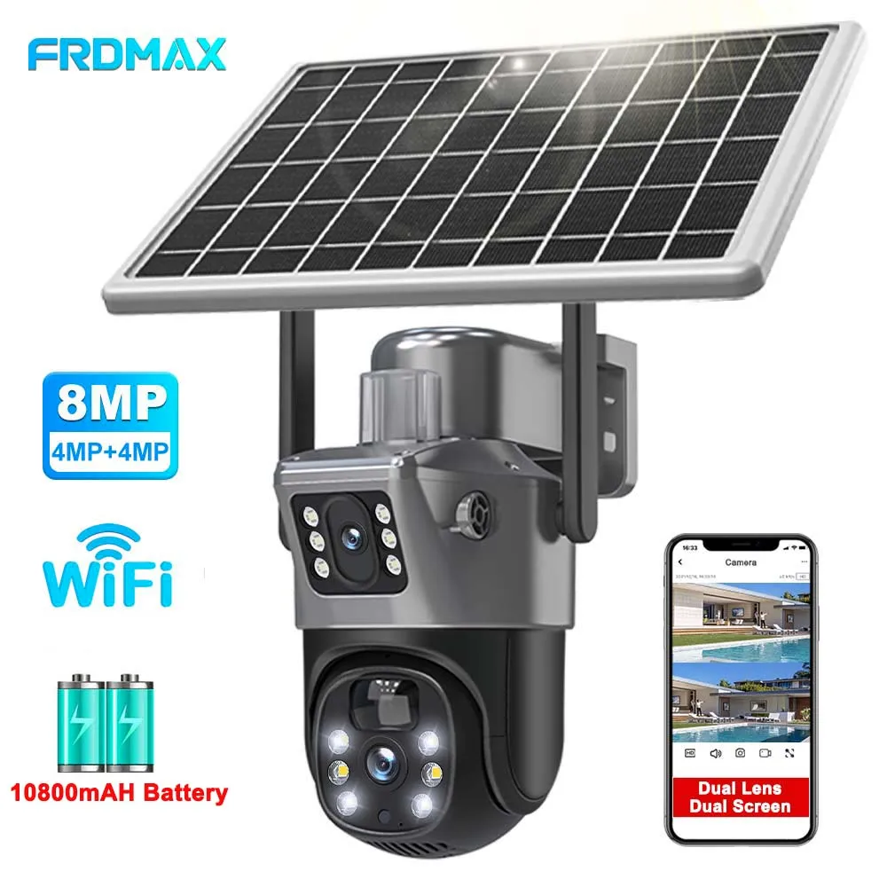 4K 8MP Dual Lens Solar Camera Outdoor Security WiFi Surveillance Cameras PIR Human Detection Security Protection PTZ CCTV Camera