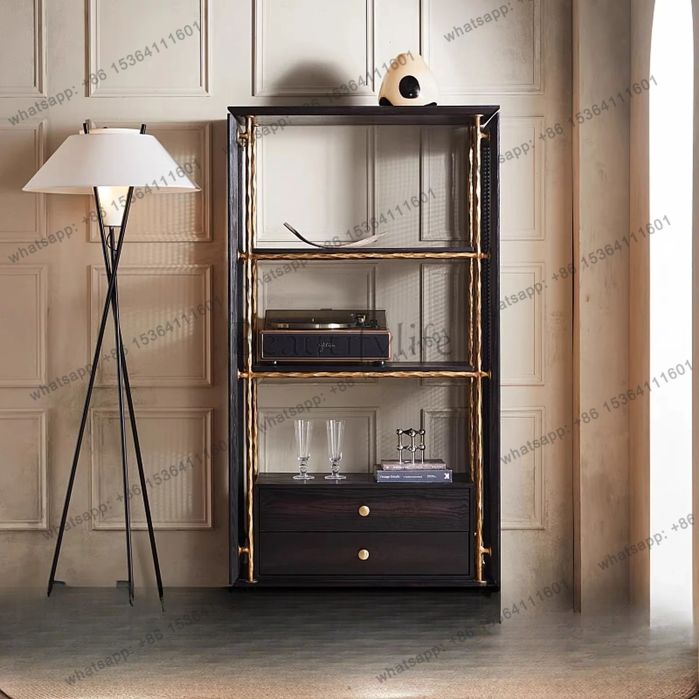 Nordic modern retro living room floor-to-wall storage bookshelf antique hand-forged iron