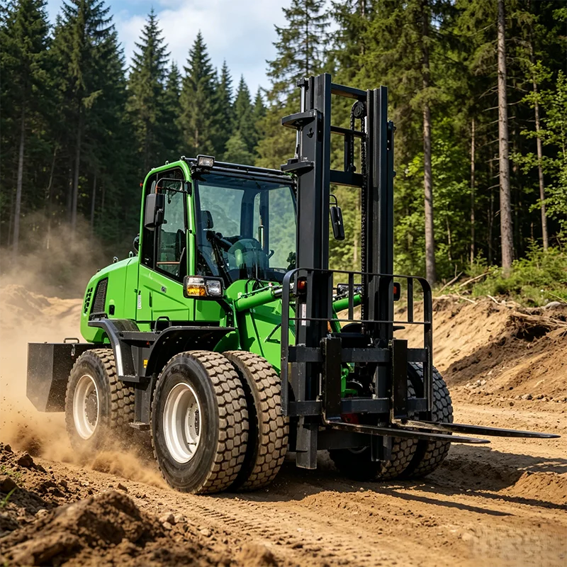 Self-balanced Electric Off-road forklift 2Ton 4WD Rough Terrain Backyard Ranch Bulk Feed Handling Forklift Global Sale