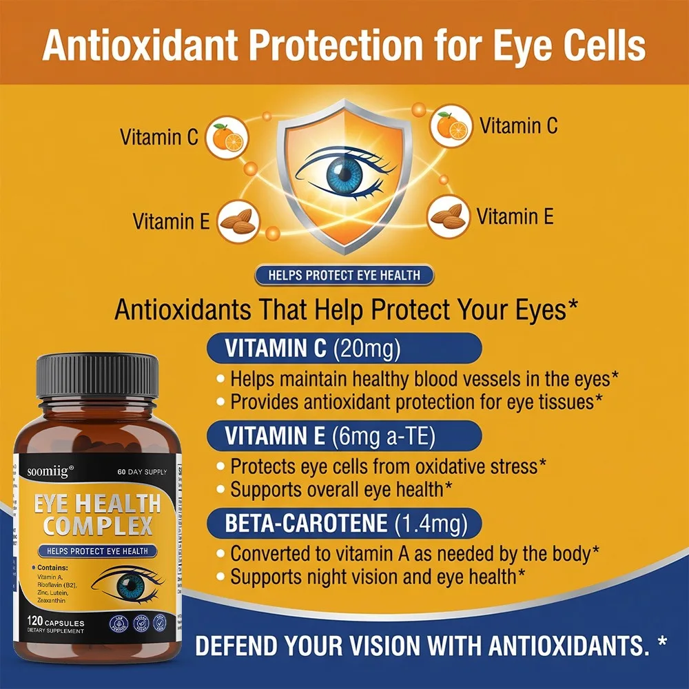 Eye Health Complex Capsules with Vitamin A, B2, Zinc, Lutein Zeaxanthin - Helps Protecteye Health, Supports Healthy Vision