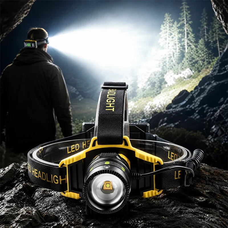 Strong light headlight outdoor bright USB charging camping night fishing headlight white laser output headlight