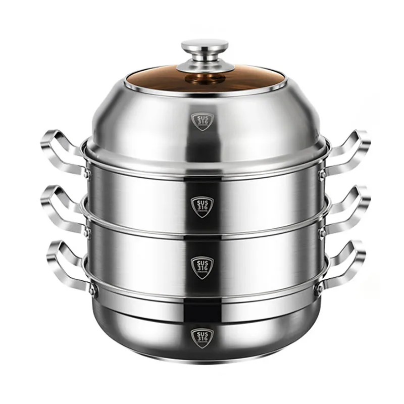 Kitchen Utensils 316 Stainless Steel Steamer Pot Cooking Pot Stock Pot Soup Pot Double Steamer for Gas Stove Induction Pot