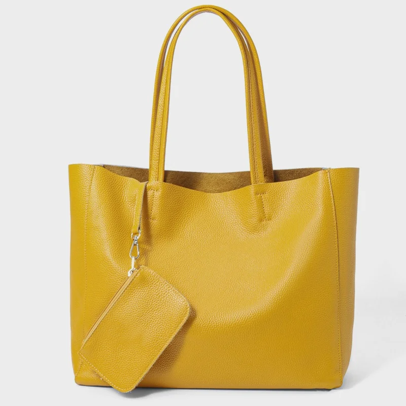 

Tote Bag Women Genuine Soft Leather Shoulder Bag Large Capacity Commuter Handbag Simple Spacious Travel Work Female Shopping Bag