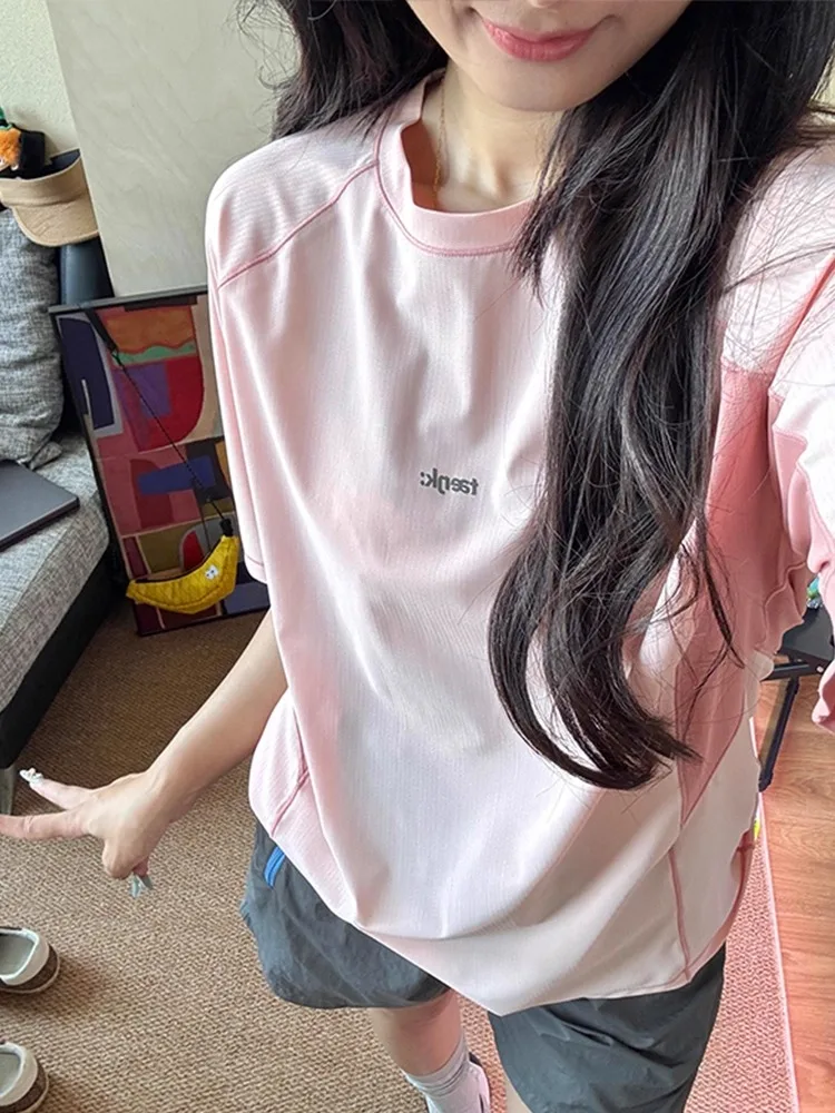 퀴 드라이 아이스 실크 스포츠 세트 여성용 여름 얇은 운동복 야외 사이클링 배드민턴 커플용 경량 라운드 넥