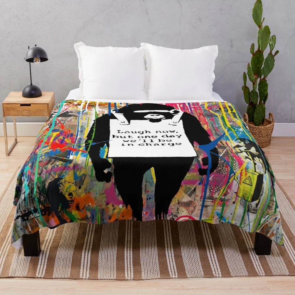 Banksy Animals Graffiti Stencil Art Collage Laugh Now Chimp Throw Blanket Sofa Quilt For Baby Blankets