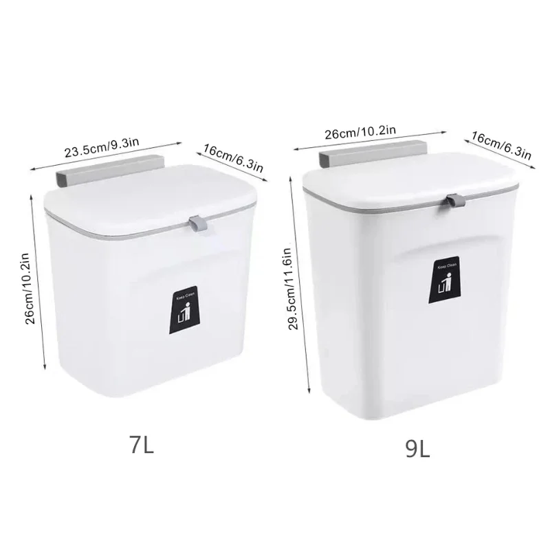 Hanging Trash Can with Lid Large Capacity Kitchen Recycling Garbage Basket Cabinet Door Bathroom Wall Mounted Trash Bin Dustbin