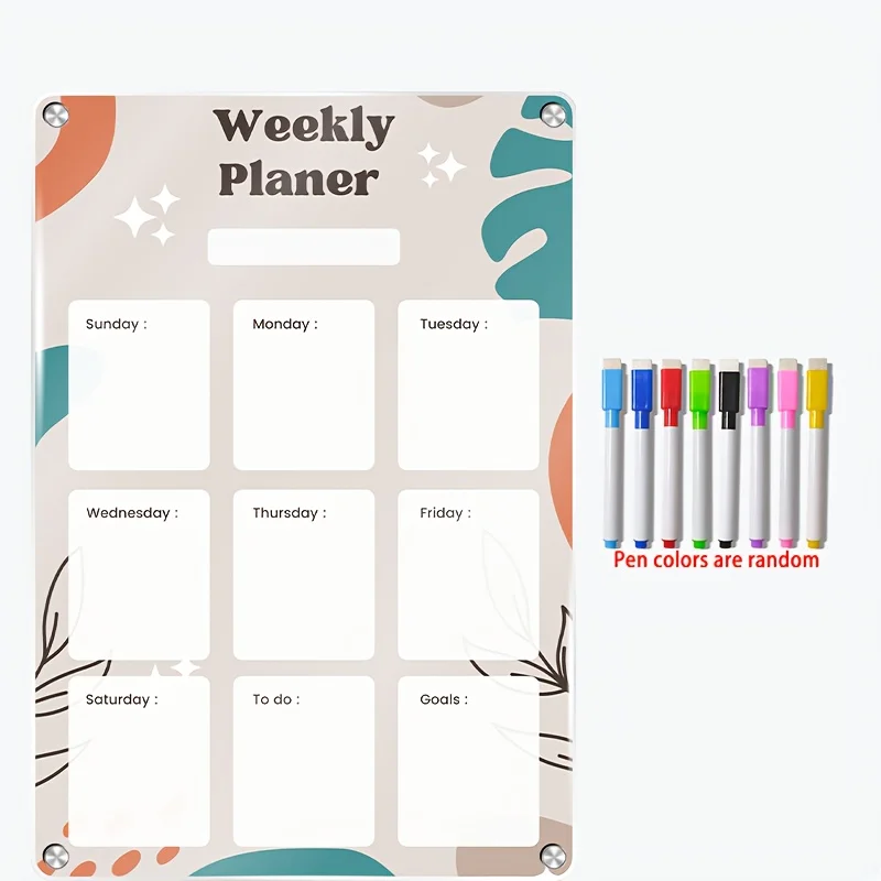 Magnetic Transparent Acrylic Planning Board 42*30Cm, Can Be Repeatedly Used for Dry Wiping. with 8 Random Color Pens