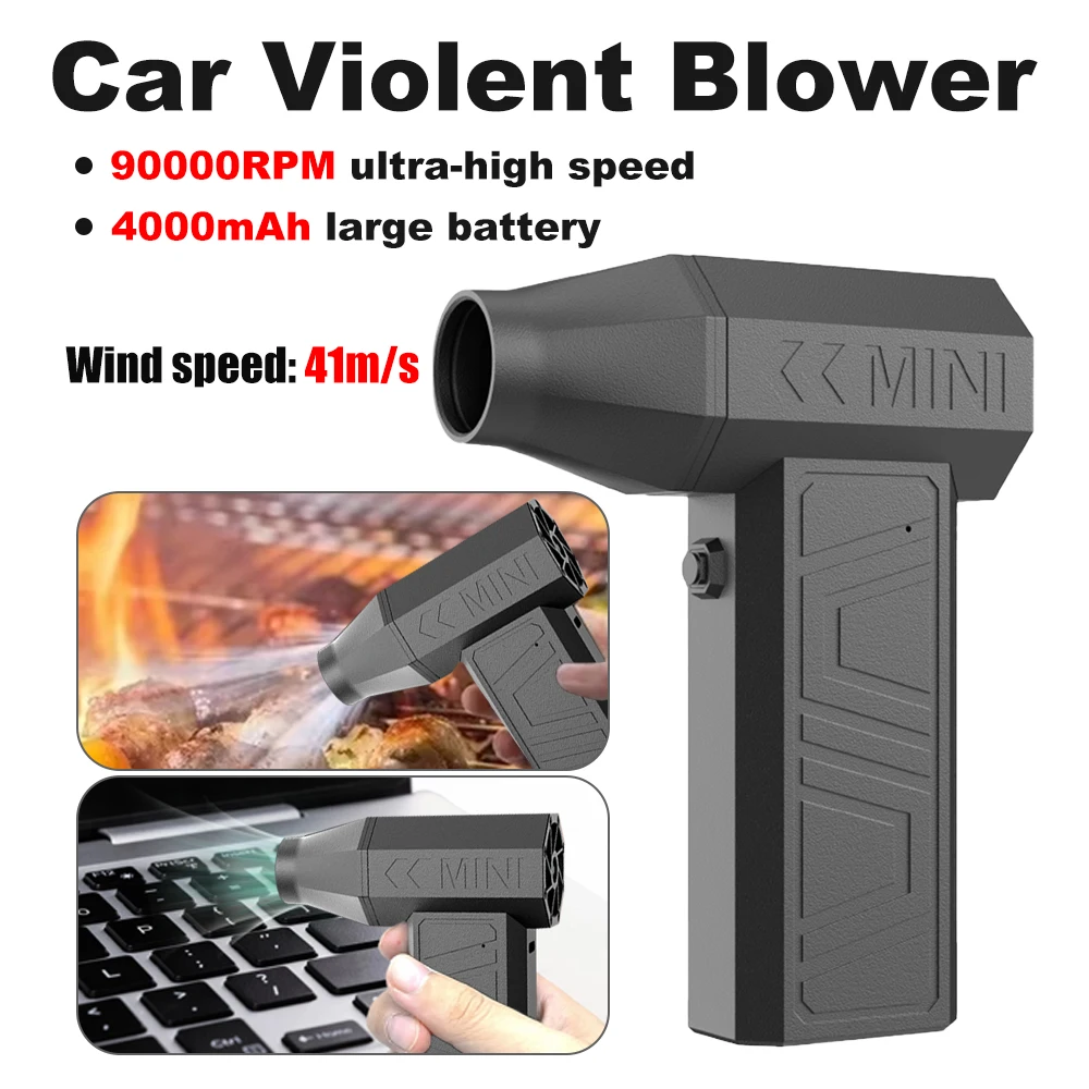 Type-C Charging Powerful Vacuum Dust Cleaner Air Blower Strong Winds speed Turbo Violent Blower Rechargeable with Light