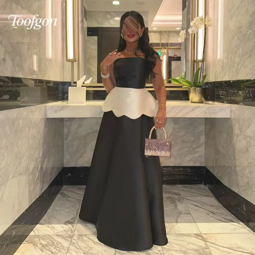 Toofgon preto marfim cetim personalizado festa de noite vestidos de baile árabe saudita ocasião especial vestidos 2026 longo vestido de dama de honra
