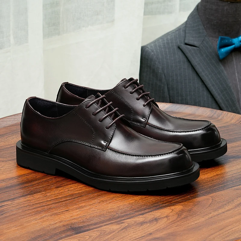 

Men's Genuine Leather Vintage High Quality Shoes Luxury Classic Formal Dress Elegant Gentleman Italian Black Natural Cowhide