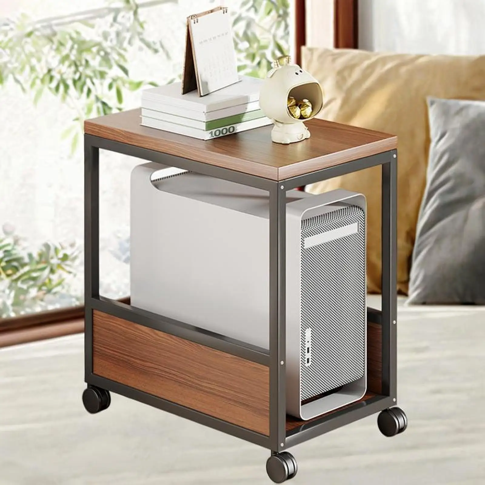 2 Tier PC Tower Stand Computer Host Stand with Wheels Movable Host Rack for PC Tower, Printer, Home Office Movable CPU Stand