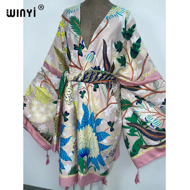 WINYI Autumn dresses for Women Cardigan Loose Long Dress Cocktail Party Boho Maxi African Holiday Batwing Sleeve kimono