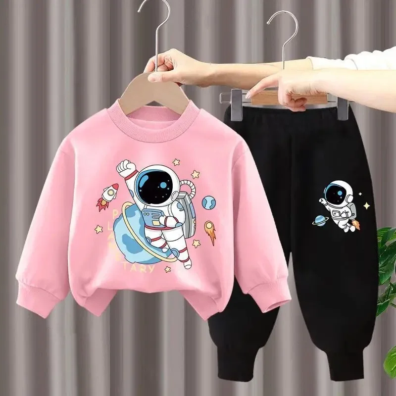 winter Boys Clothes long sleeve& trousers 2 Pieces Set Teenage Girls & Boys Printed spaceman Fashion Casual Top & Bottom Outfit