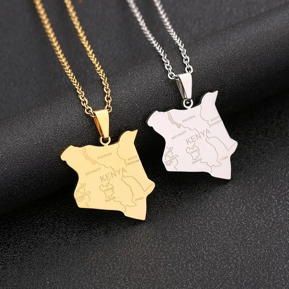 New Kenya Map With City Pendant Necklace Stainless Steel For Women Men Gold Silver Color Charm  Kenyan Jewelry Gifts