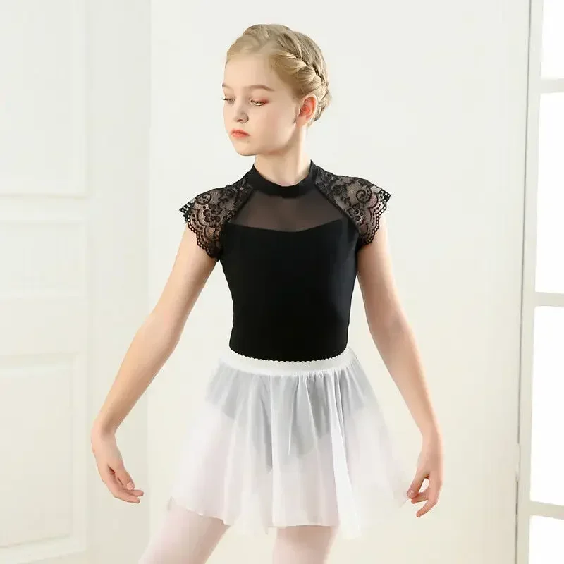 

Купальники для балета и танцев для девочек, детский купальник с кружевными рукавами и полой сеткой, с каплями на спине, гимнастический купальник для тренировок, танцевальная одежда