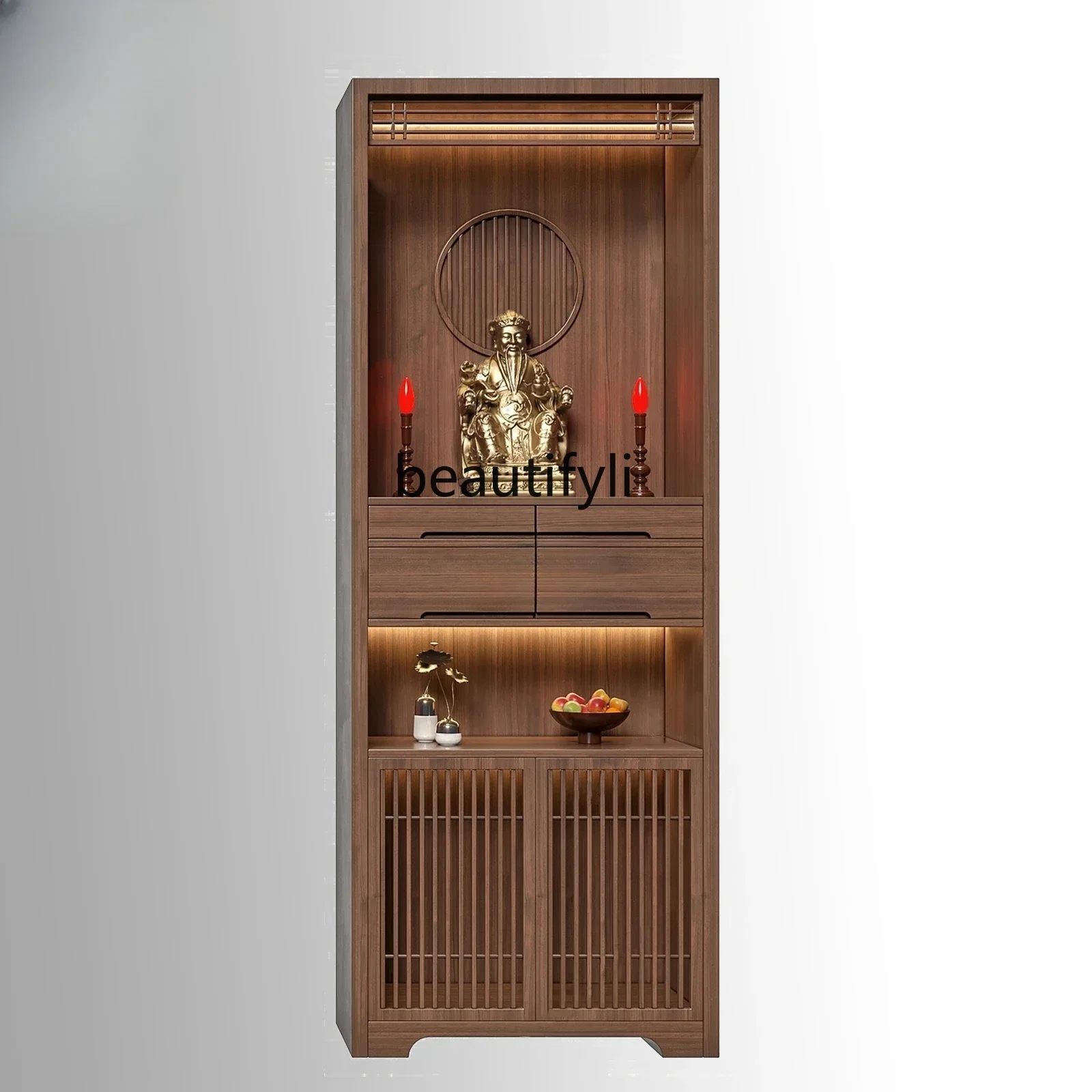 l New Chinese-style solid wood two-layer Buddhist niche vertical cabinet for home use, Guanyin, modern simple table cabinet