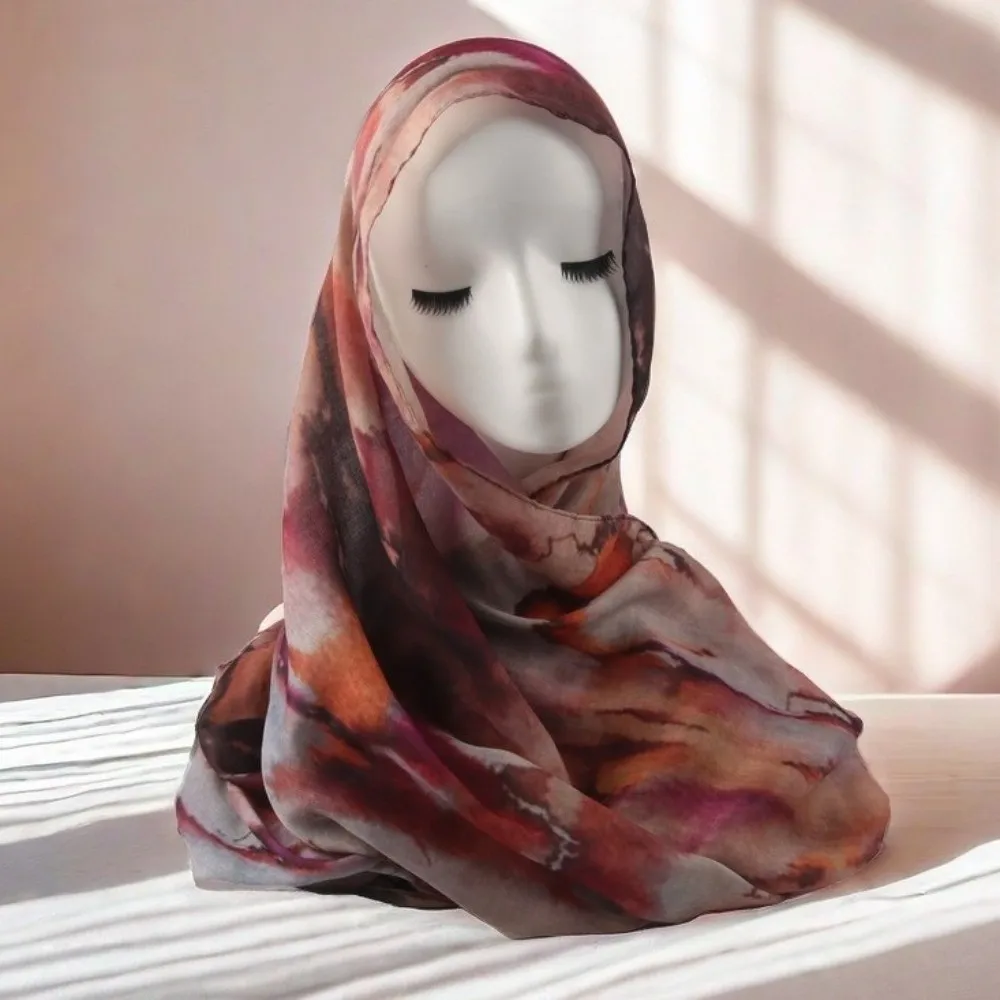 

Colorful Elegant Satin Scarf Breathable Ethnic Watercolor Painting Scarf Soft Polyester Long Scarf Outdoor