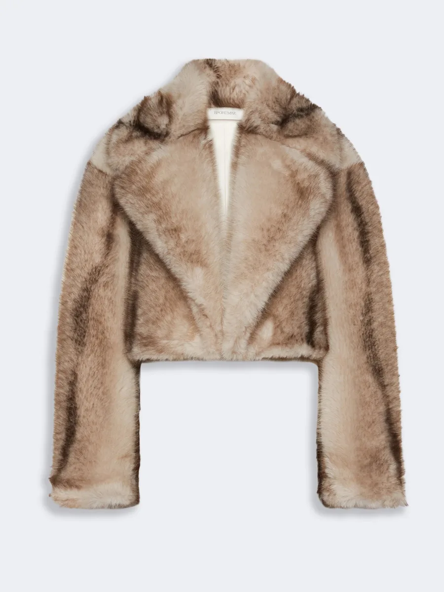 IG 2026 Women Cropped Faux Fur Jacket Wide Lapel Collar Long Sleeve Loose Fit Warm Winter Luxury Streetwear Outerwear Coat