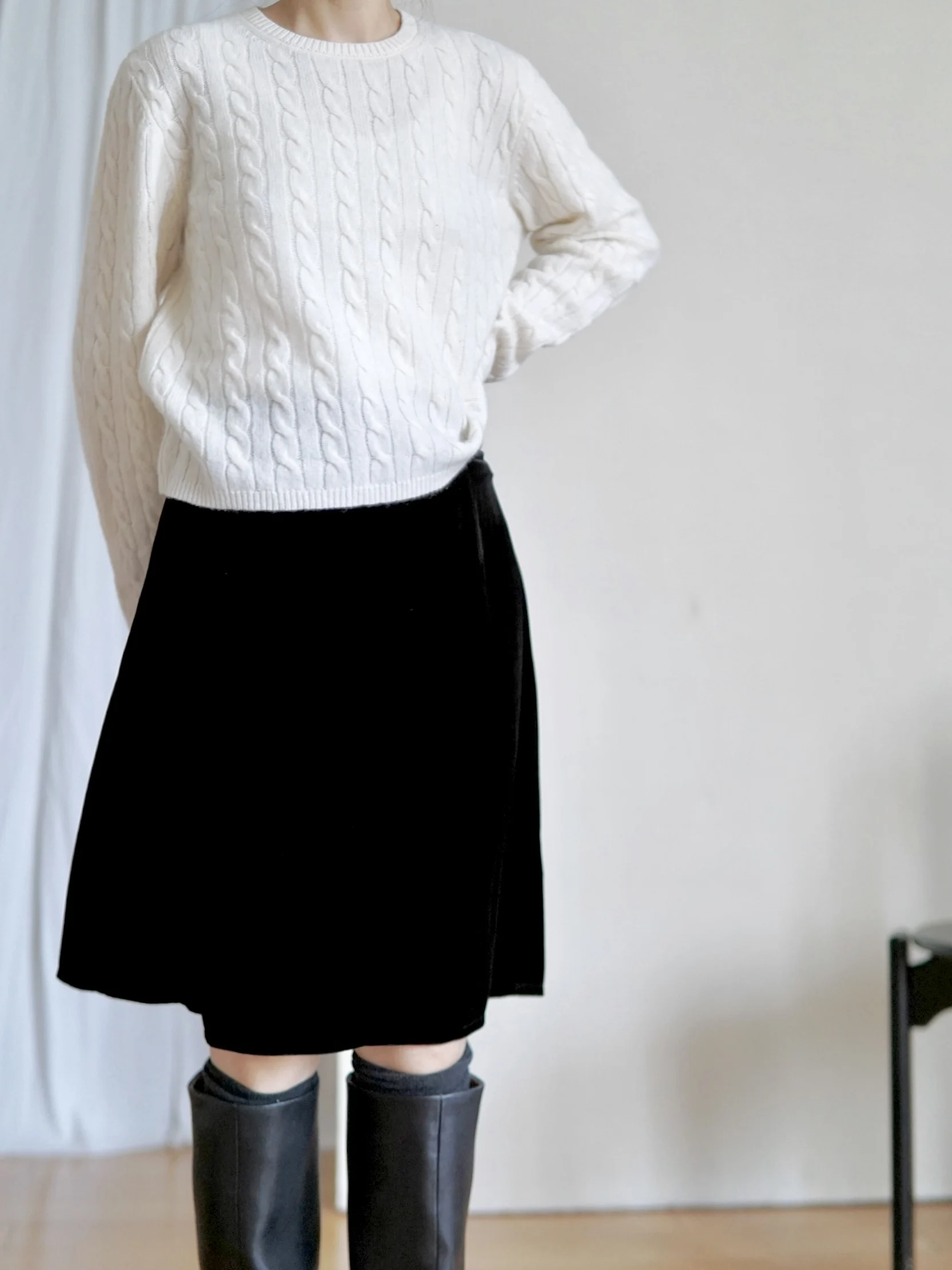 

Женский шерстяной вязаный свитер с круглым вырезом, узором «косичка», свободного кроя, теплый, зимний, стройнящий, модный, маленький размер