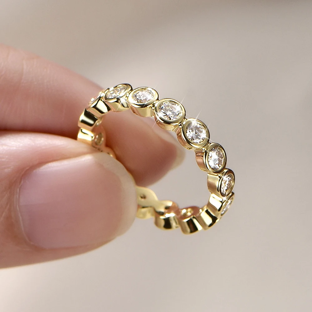 IOGOU 14k Gold Filled Full Eternity Ring Bezel 3mm D Round Moissanite Rings Stackable Bands GRA Certified Jewelry for Women 2026
