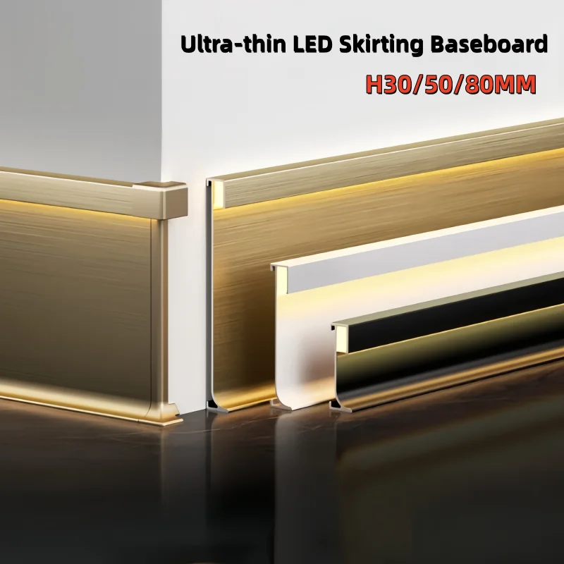 Extremely Narrow Led Skirting Line Aluminum Profile Bar Strip Light H3/5/8Cm Surface Mounted Indoor Floor Wall Decor Baseboard