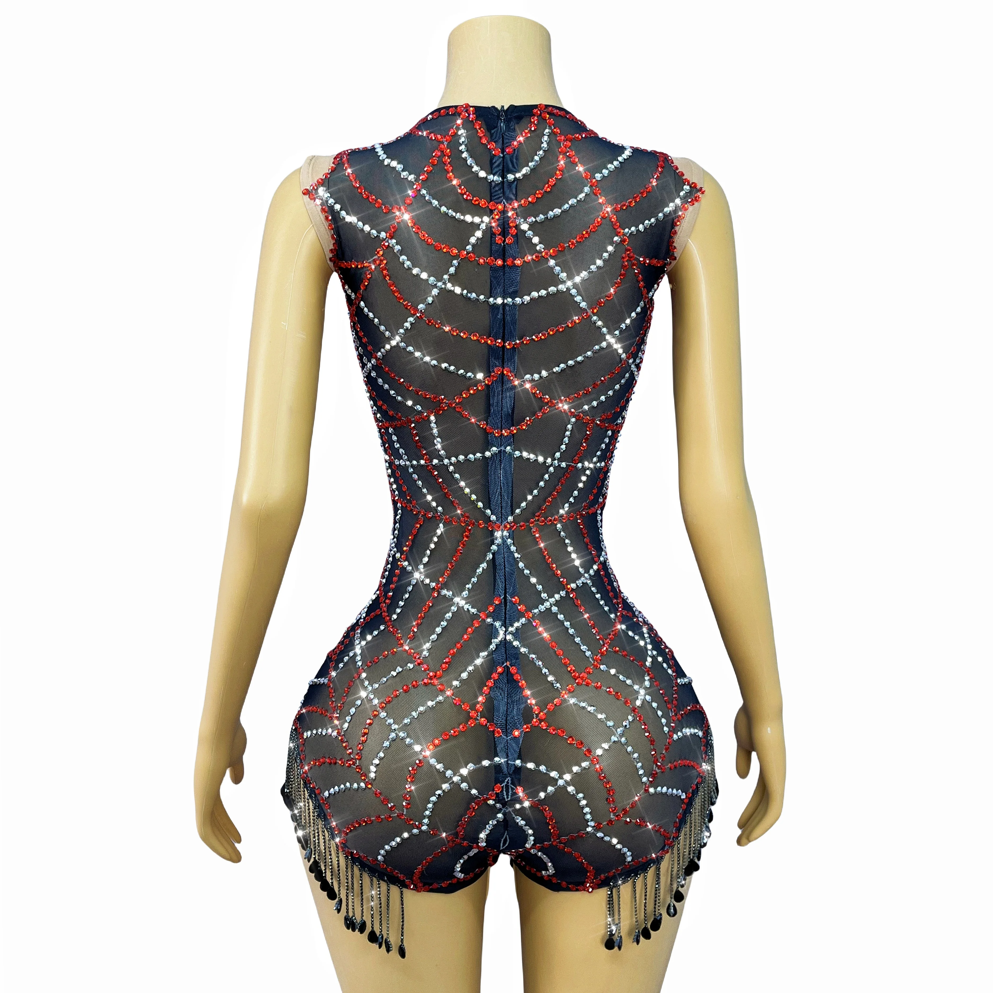 Moda teia de aranha projetada strass cintilantes malha garfos altos desempenho de halloween festa de férias celebrar roupa hongzhizh