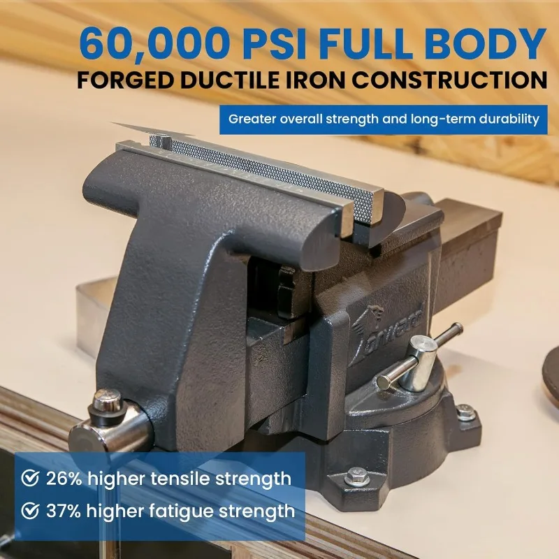 CR80A 8 Inch Bench Vise Heavy Duty Vice with Anvil and 190 Degrees Swivel Base (8