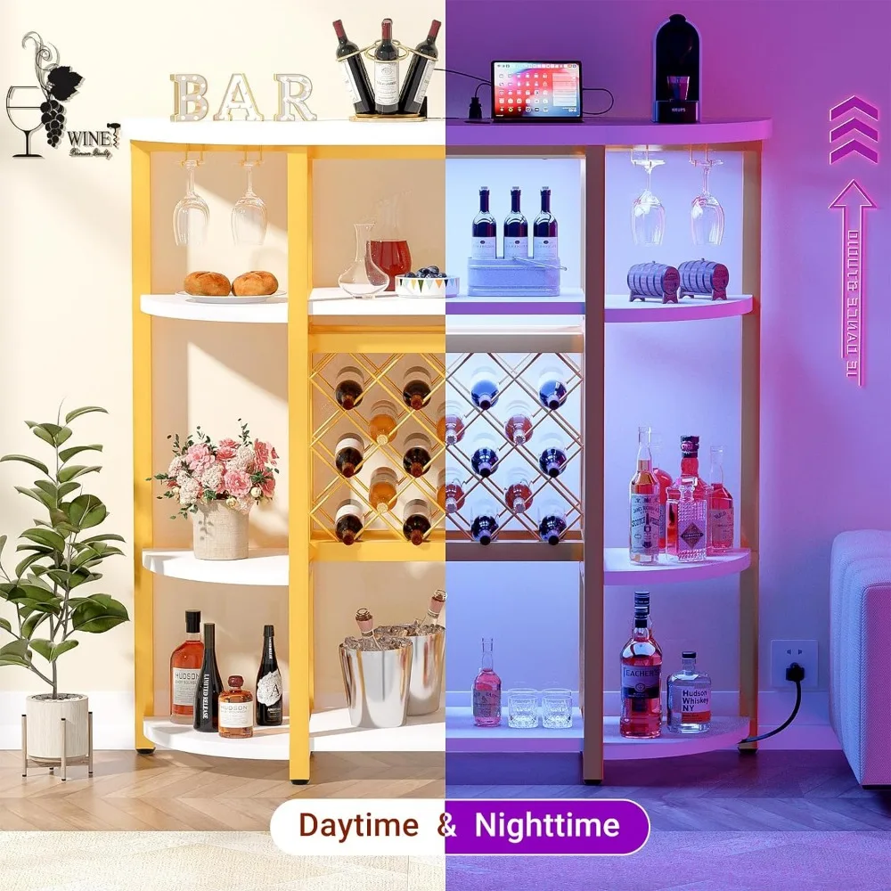 Unikito-table de bar à vin or avec sortie et lumières LED, armoire de café-bar moderne pour français ou verre, vin autoportant T1