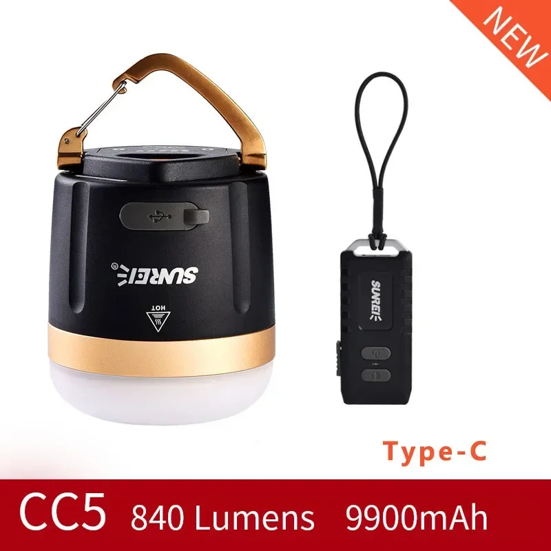 SUNREI CC3 CC5 Outdoor Camping Light Rechargeable Camping Light 840 Lumen USB Type C Rechargeable Light with 9900mAH Power Bank