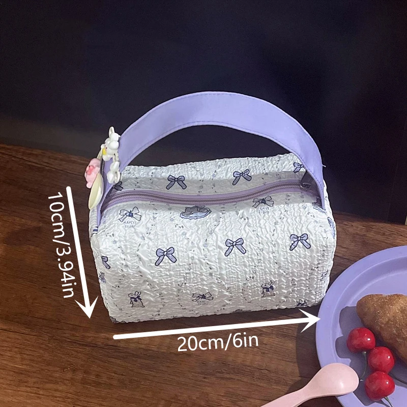 Sweet Cute Bubble Purple Bow Bunny Hand-held Cosmetic Bags Large Capacity Travel Portable Women Storage Bags Makeup Pouch Gifts