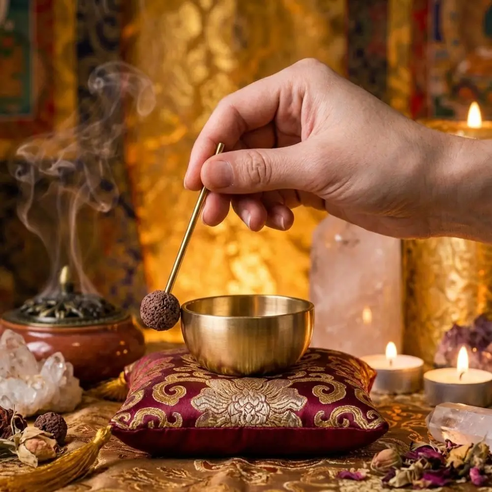 Portable Mini Singing Bowl Handmade with Striker Sound Bowl Metal Sound Copper Singing Bowl Ornaments Mindfulness Practice