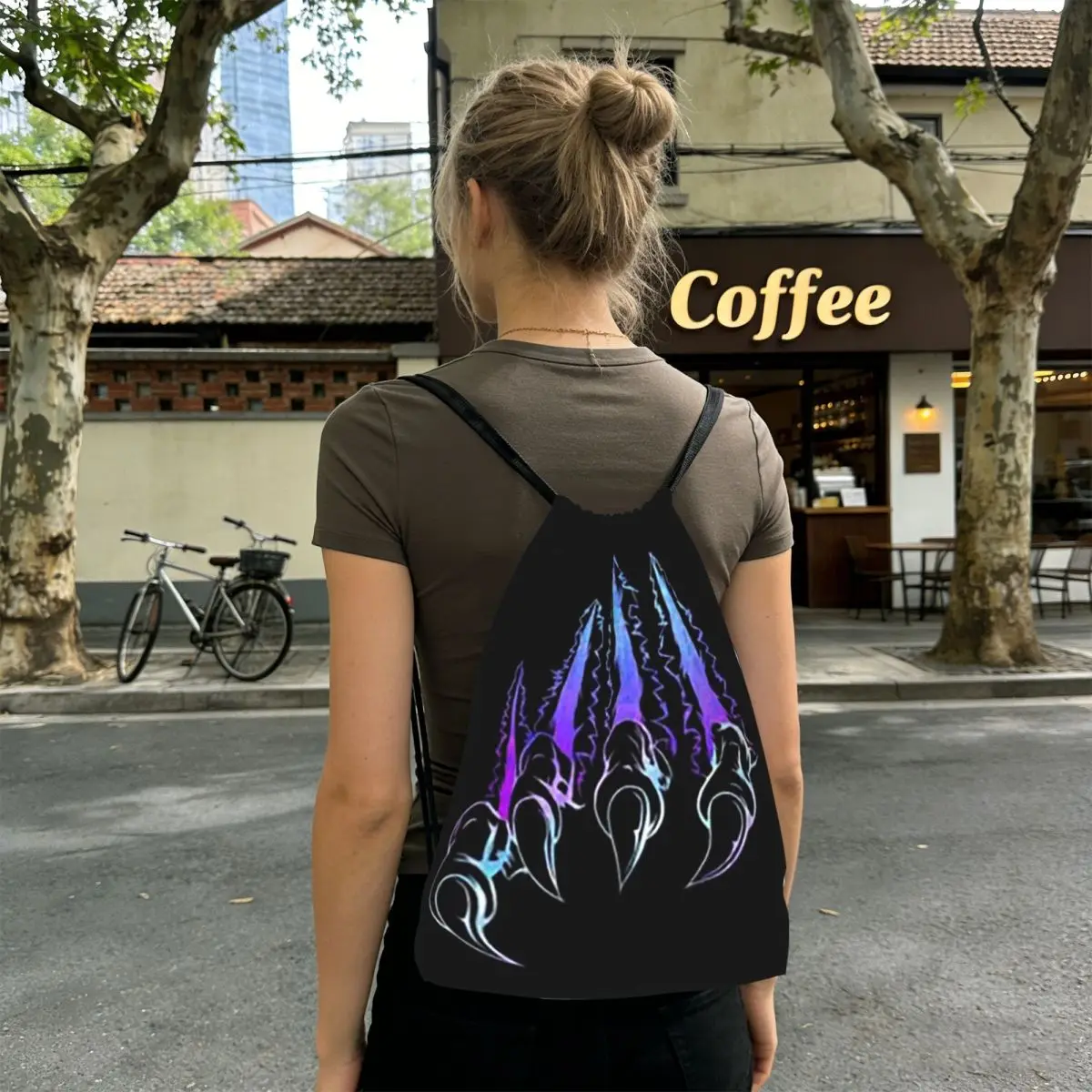 

Wolf Paw Print Backpacks Casual Drawstring Bags Sports Bag Book Bags for Travel Students